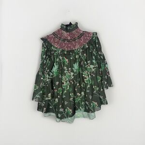 Tuckernuck Ruffle Jaguar Garden Bouvier Blouse In Green Size Medium NWT
